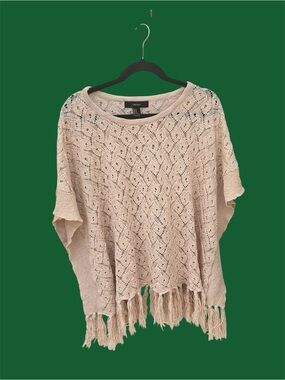 Forever 21 Cream Knit Fringe Poncho Sweater size medium